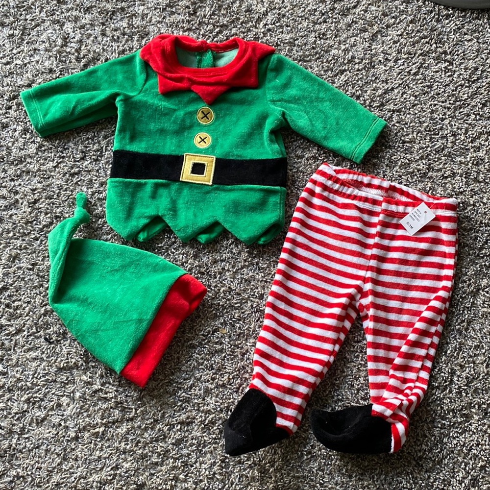 Christmas Elf Outfit, Size 0-3 Months (Fits like 6-8 month)